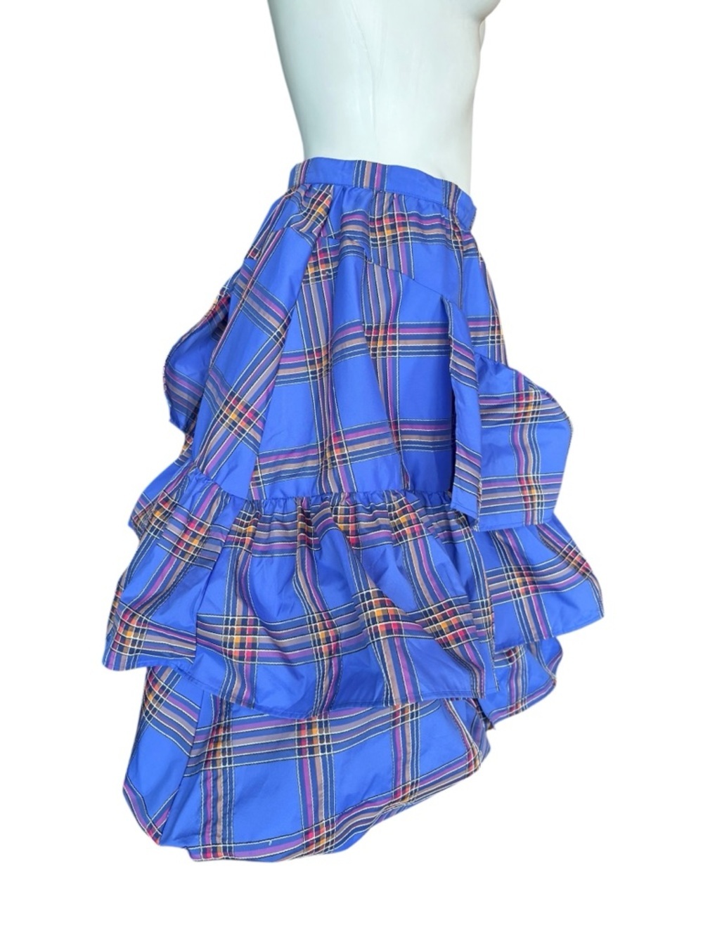 Anthropologie Maeve Blue Plaid Tiered Ruffle Mini Skirt 6 - Picture 2 of 10